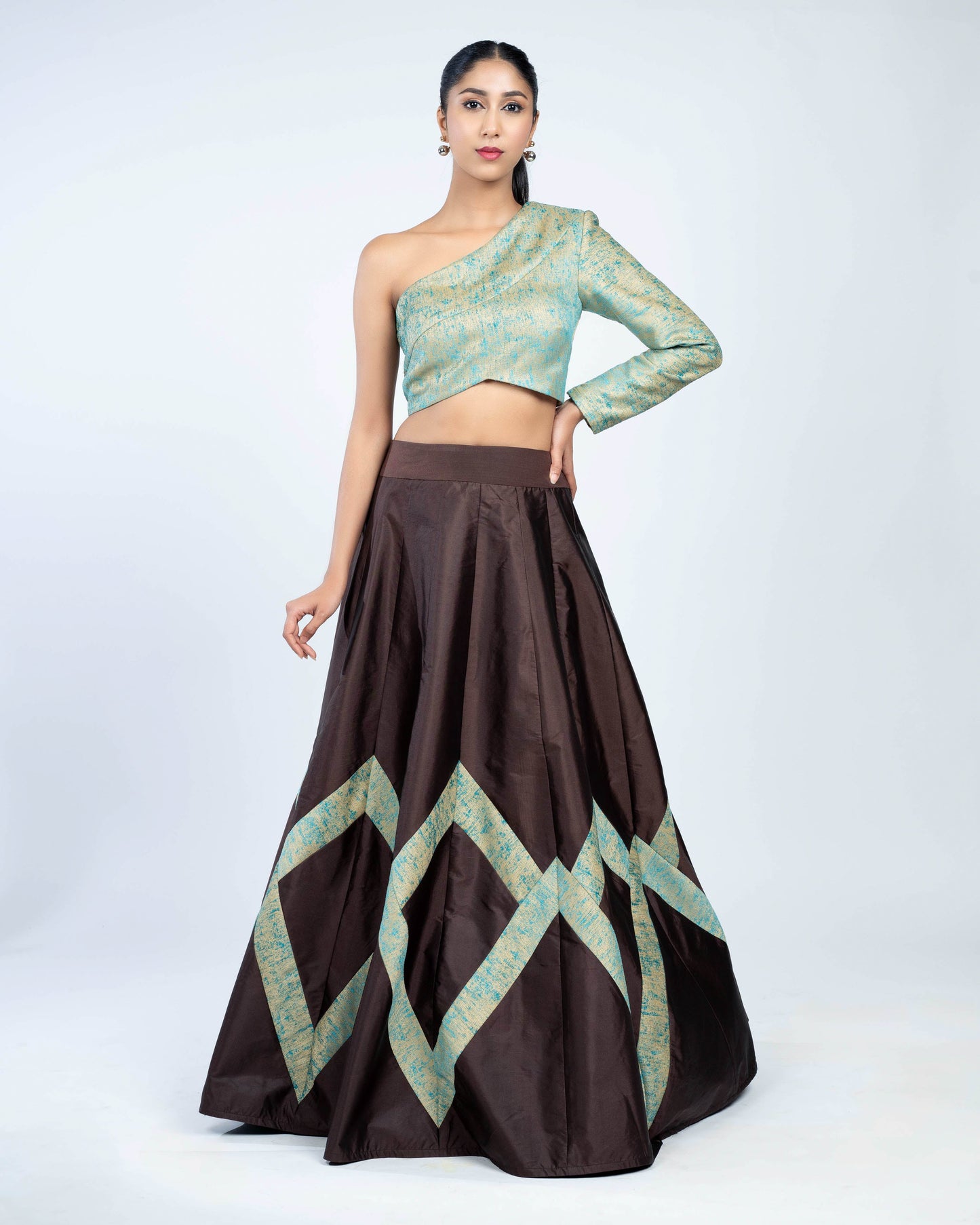 Abstract panel skirt set turquoise