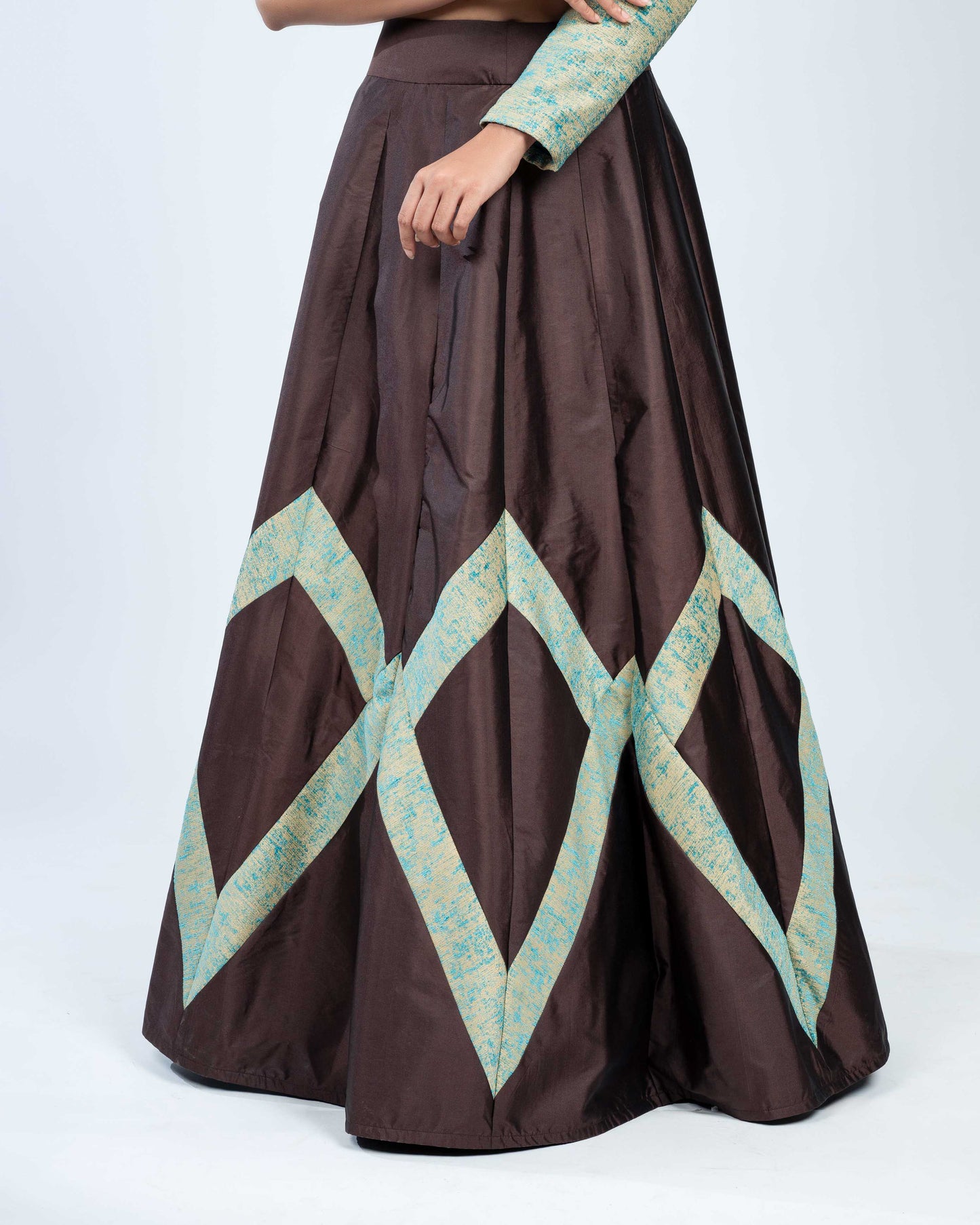Abstract panel skirt set turquoise
