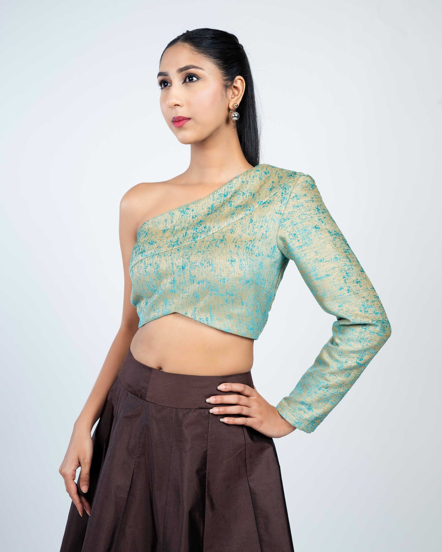 Abstract panel skirt set turquoise