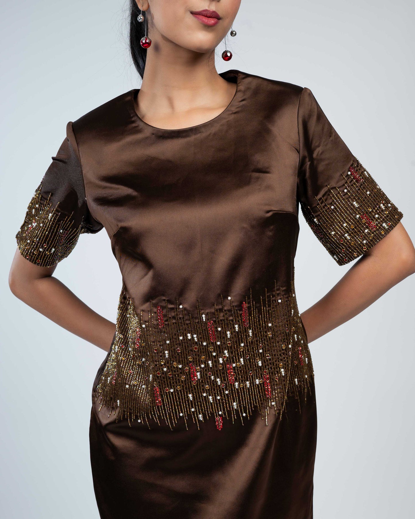 Emblished satin mini dress