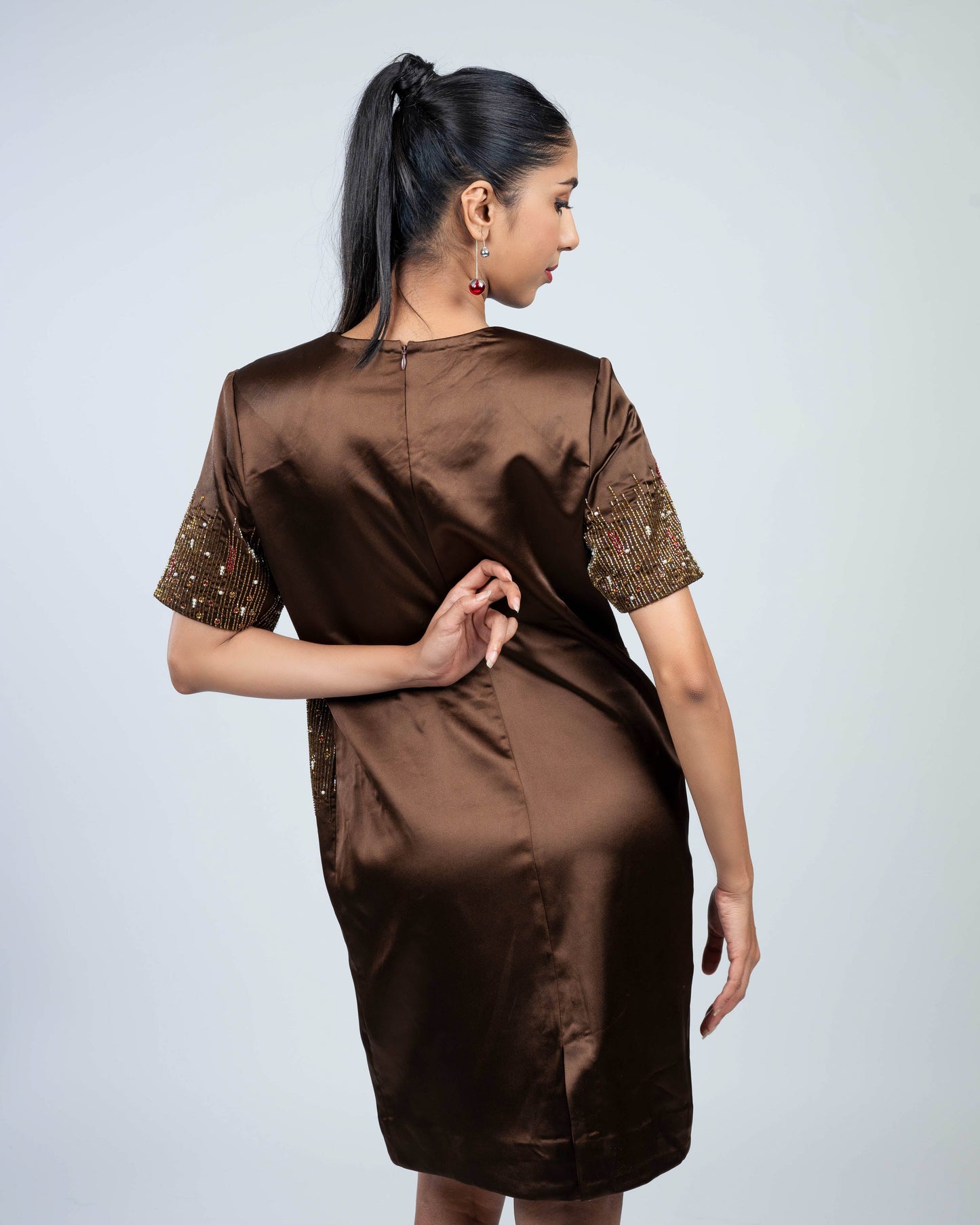 Emblished satin mini dress