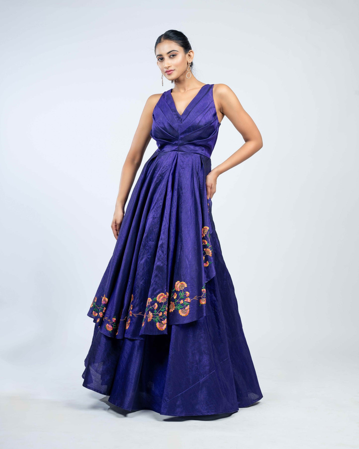 Asymmetric flared gown