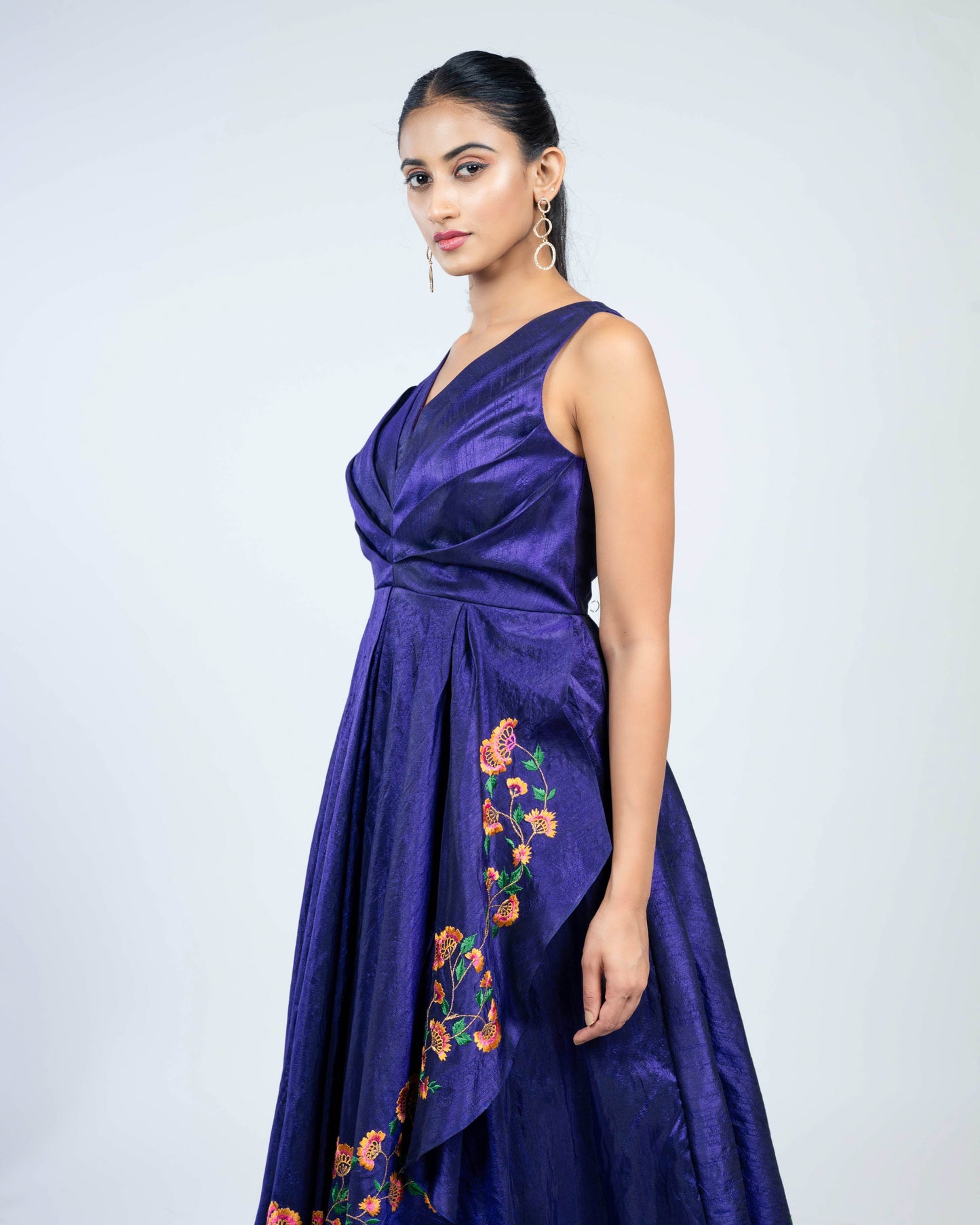 Asymmetric flared gown