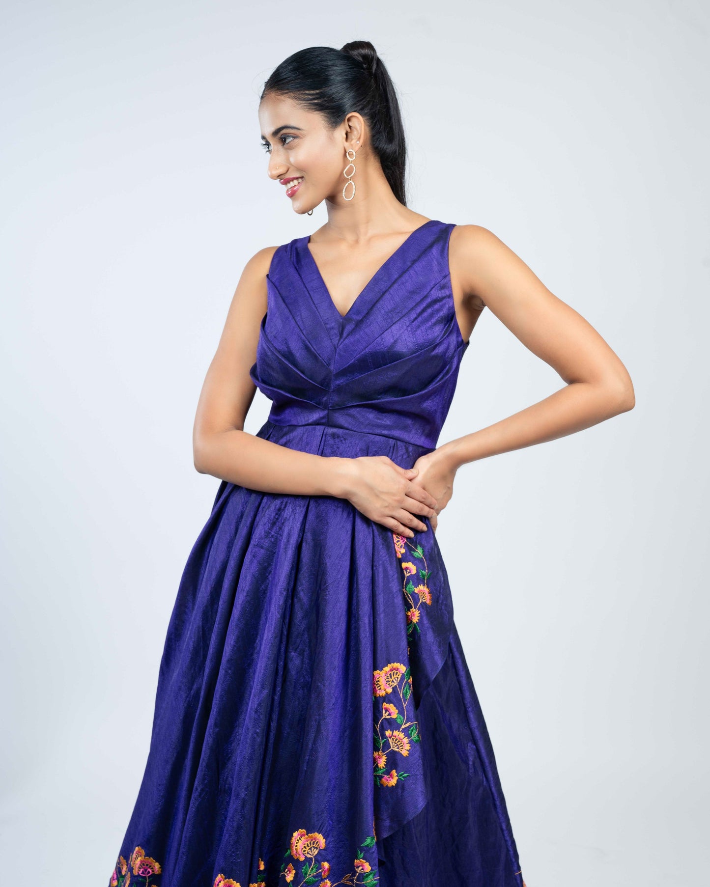 Asymmetric flared gown