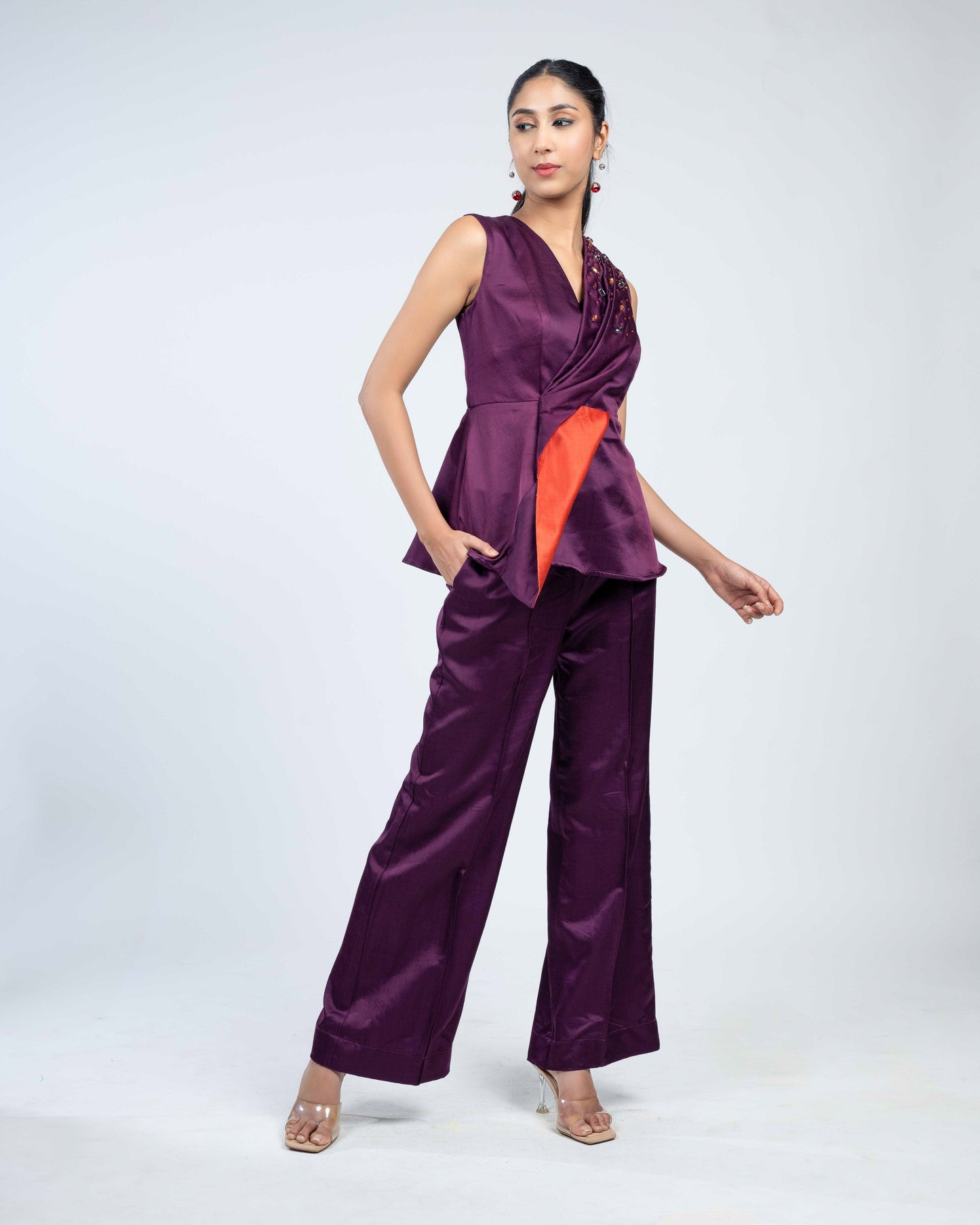 Linen Satin flip fabric co-ord set