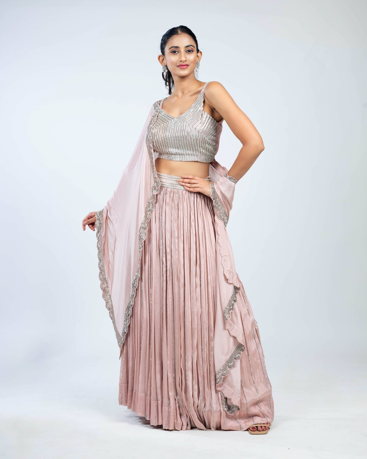 Crepe embroidered lehenga set blush pink