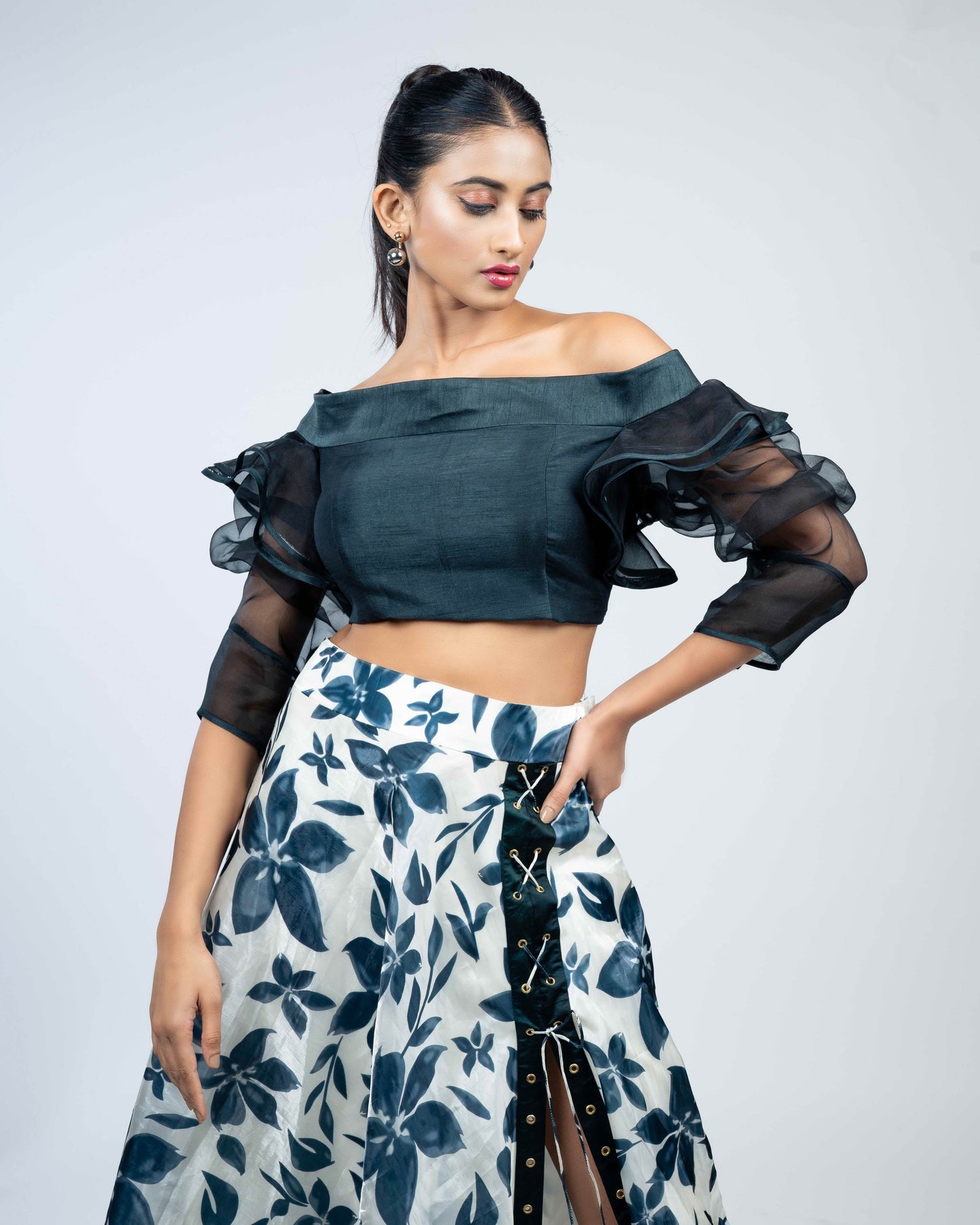 Floral cloak skirt set