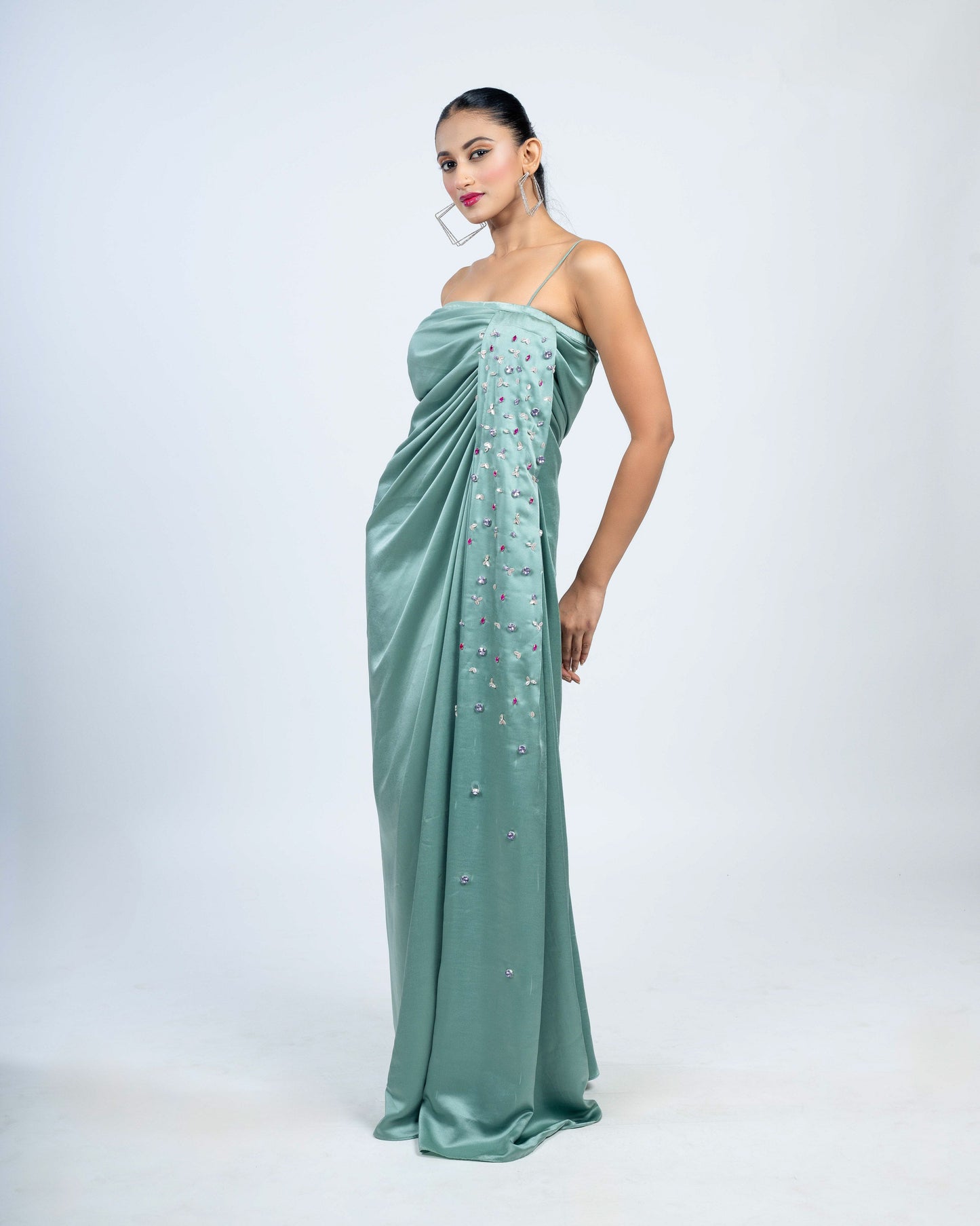 Pleated sheath long gown