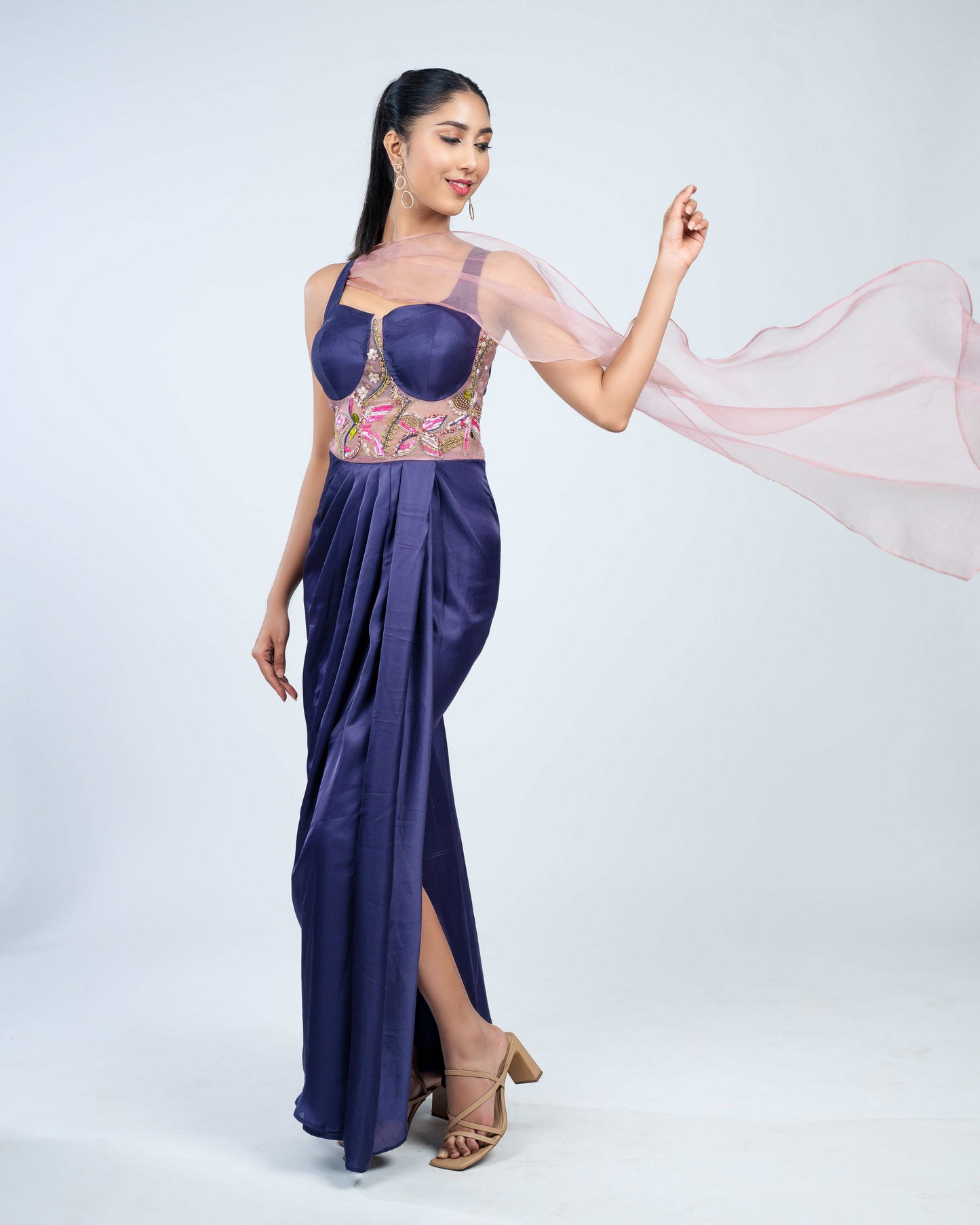 Munga silk corset pleated gown