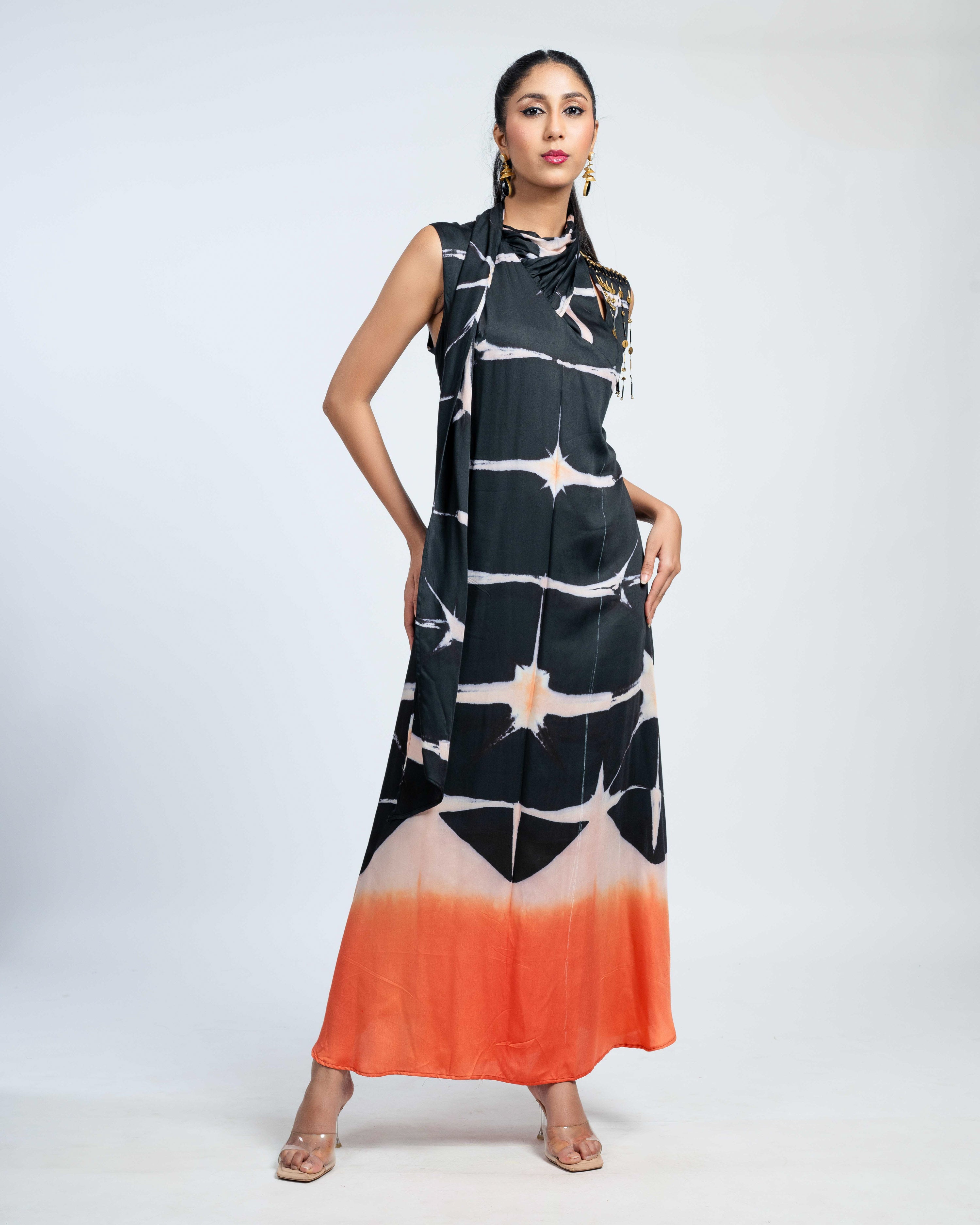 Black & Orange Ombre Tie-Dye Maxi Dress – Attriante