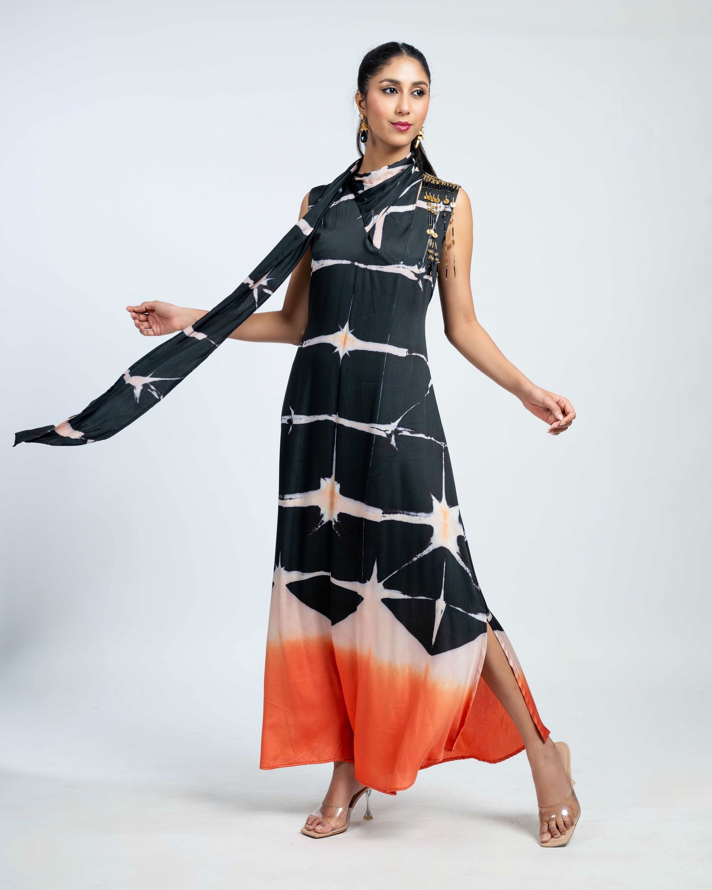 Shibori tie dye Liva silk maxi dress