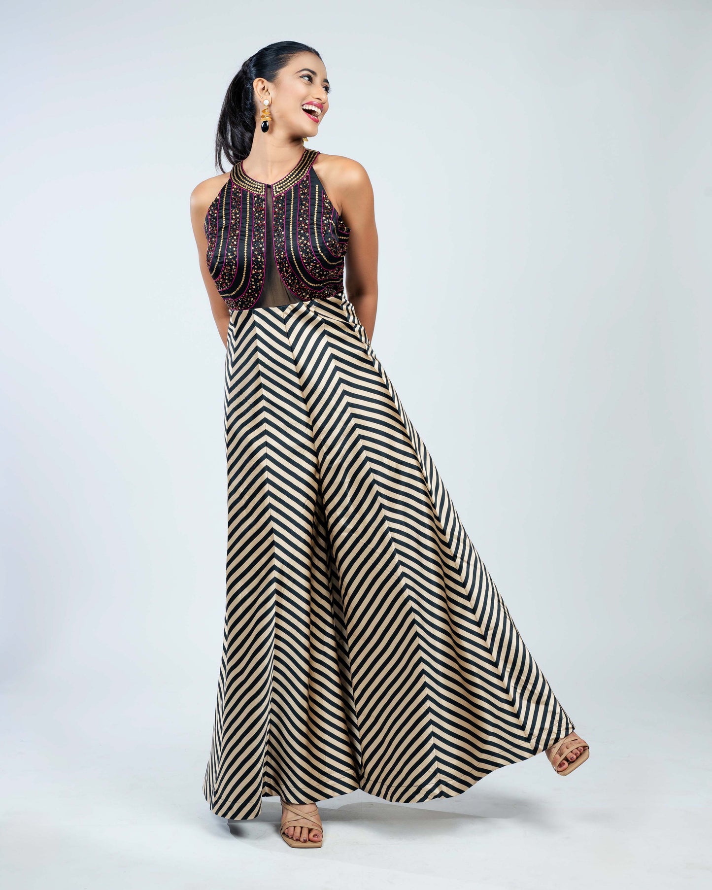 Embroidered stripe jumpsuit