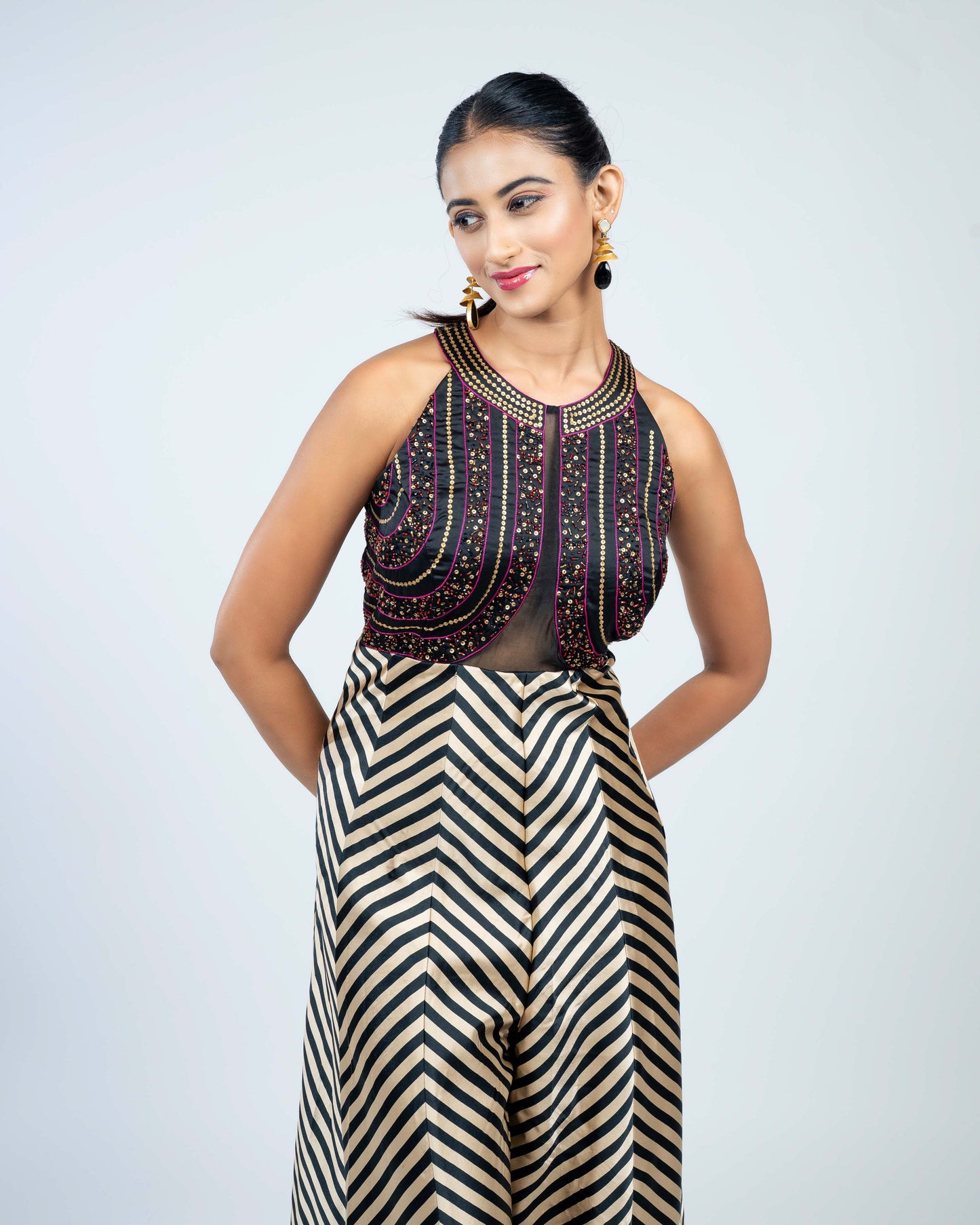 Embroidered stripe jumpsuit