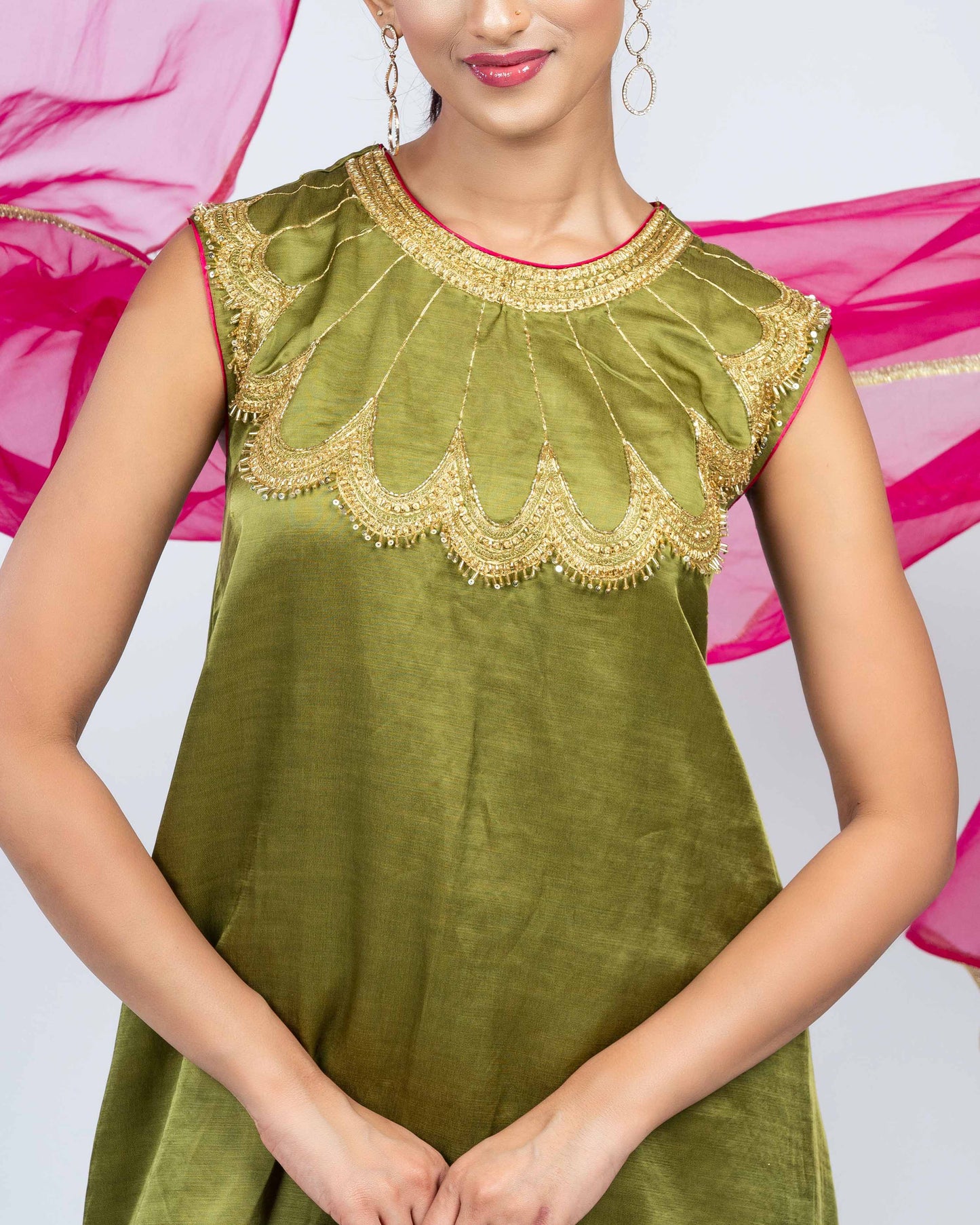 Linen satin short kurti with tulip pant