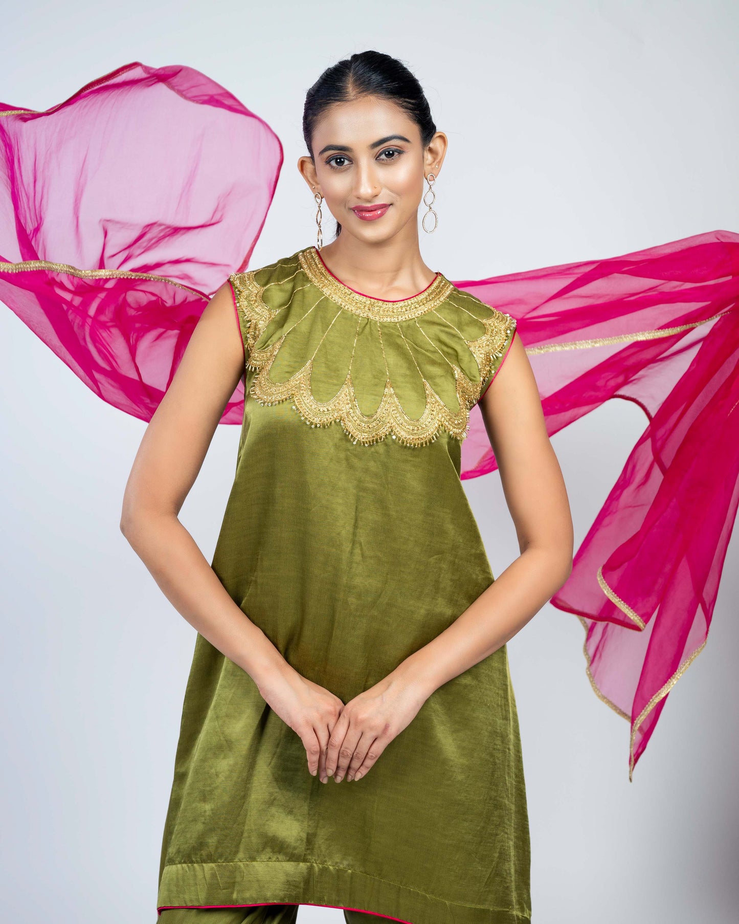 Linen satin short kurti with tulip pant