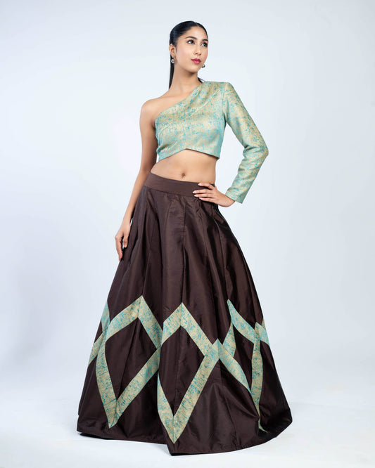Abstract panel skirt set turquoise