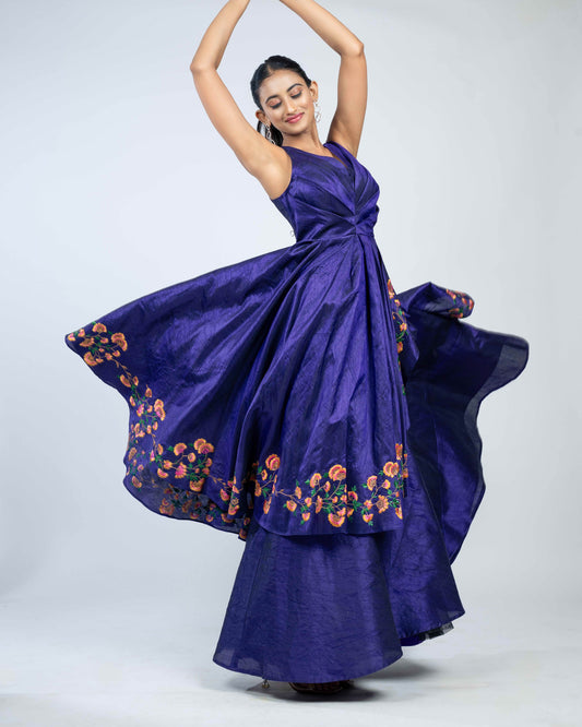 Asymmetric flared gown