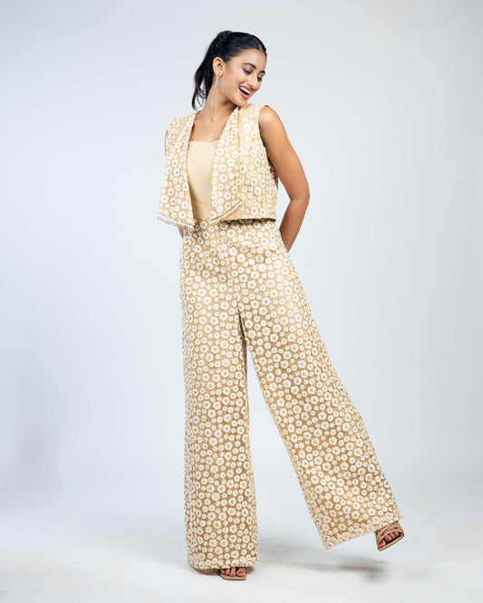 Floral  net jumpsuit with jacket off white