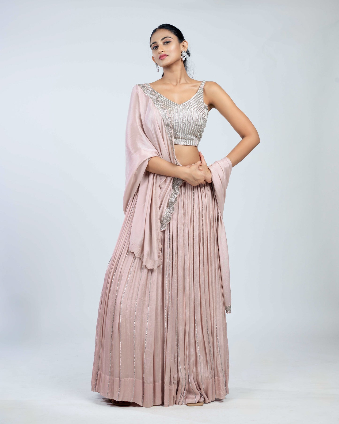 Crepe embroidered lehenga set blush pink
