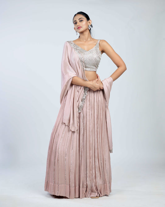 Crepe embroidered lehenga set blush pink