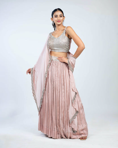 Crepe embroidered lehenga set blush pink