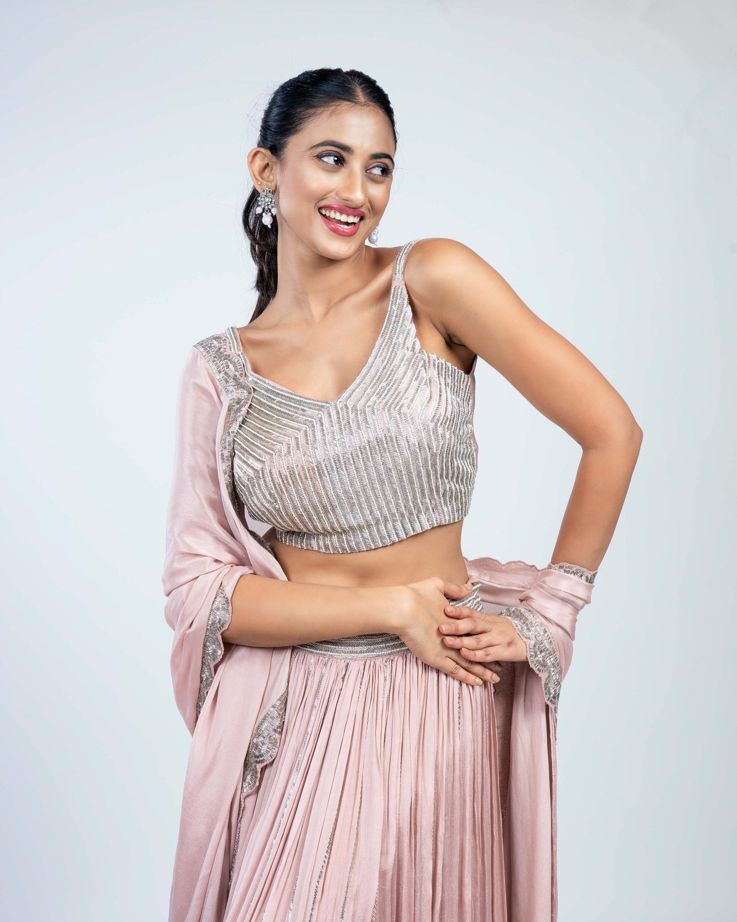 Crepe embroidered lehenga set blush pink
