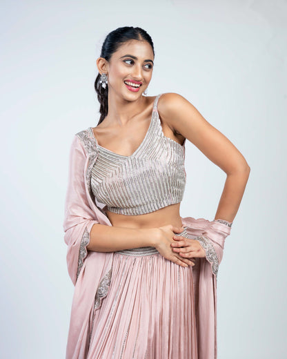 Crepe embroidered lehenga set blush pink