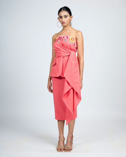 Linen tube blazer, drape top with skirt.