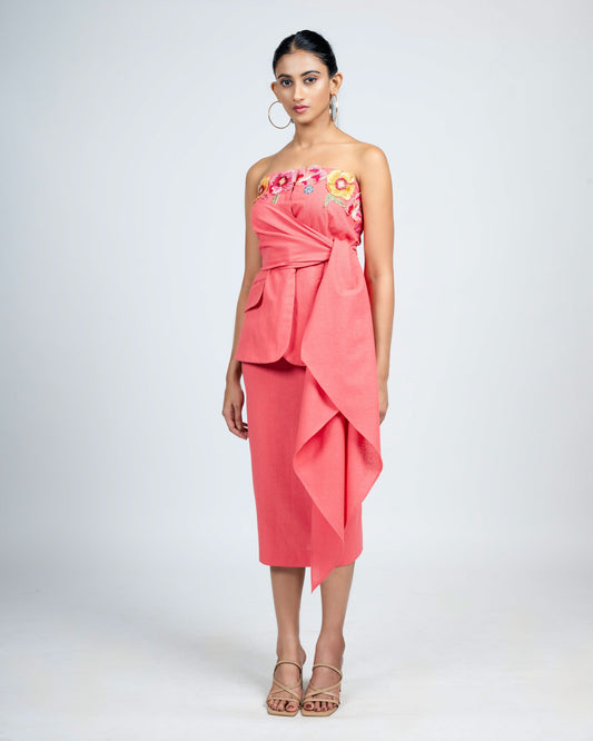 Linen tube blazer, drape top with skirt.