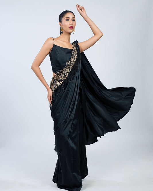 Satin drape saree with corset