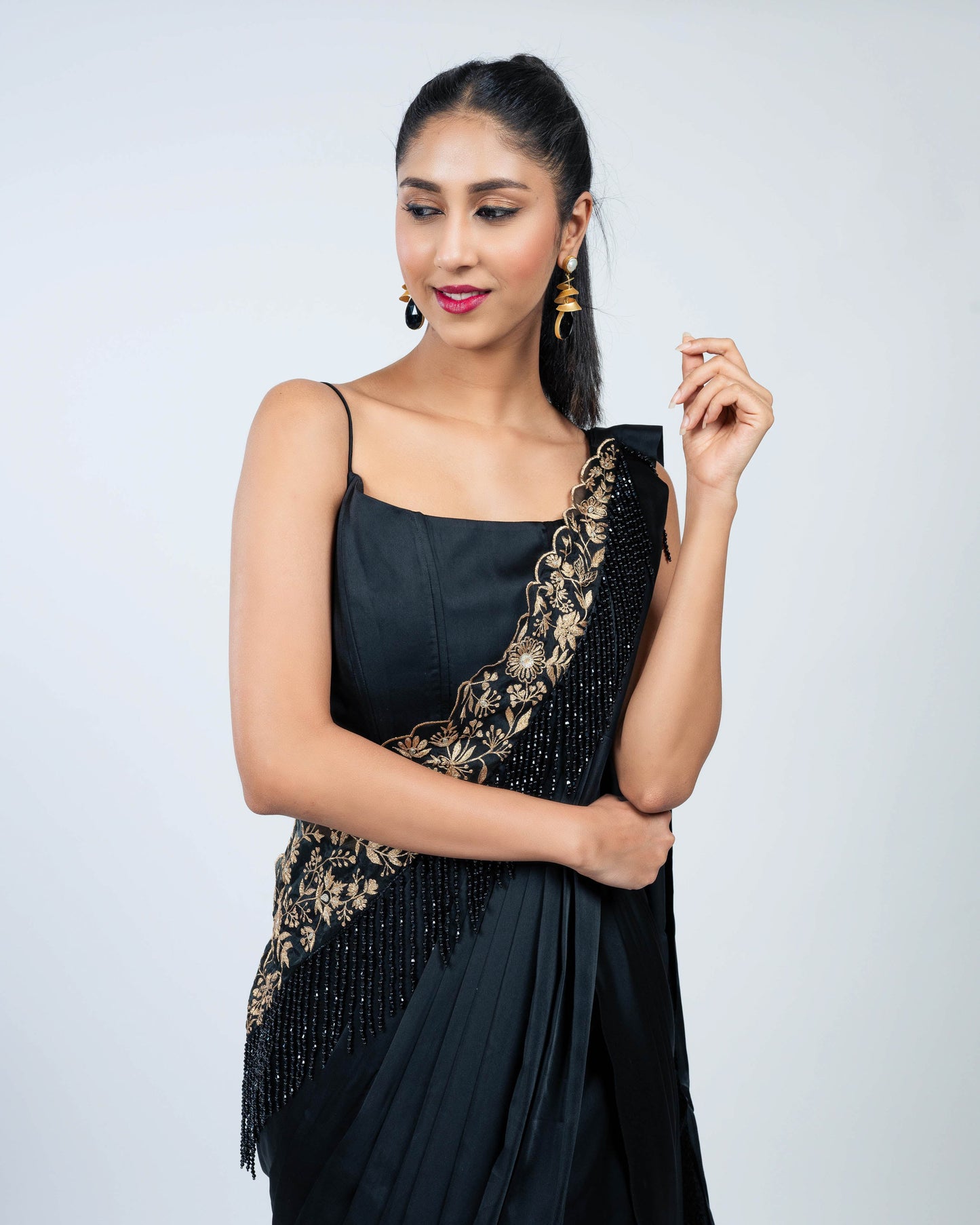 Satin drape saree with corset