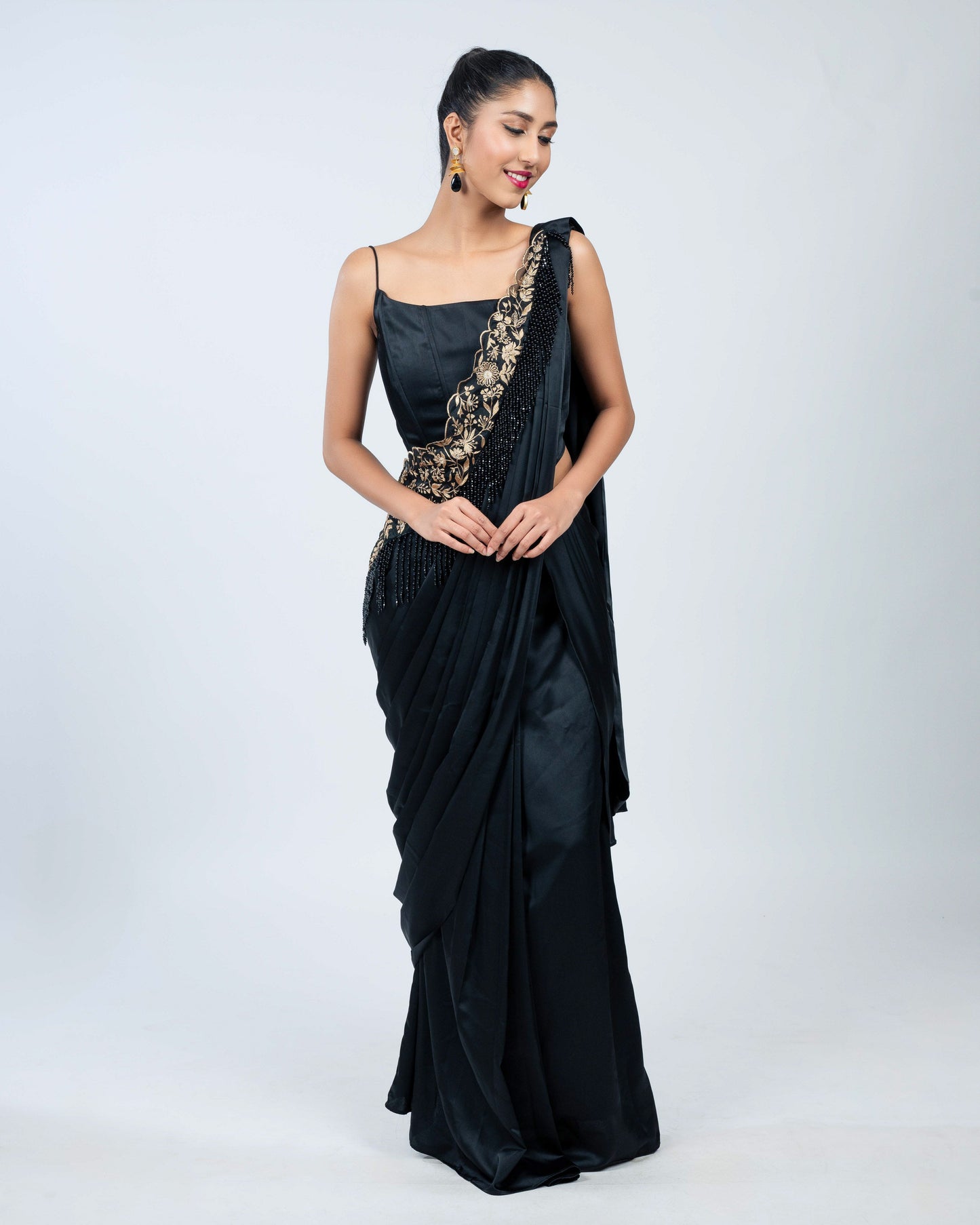 Satin drape saree with corset