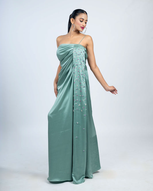Pleated sheath long gown