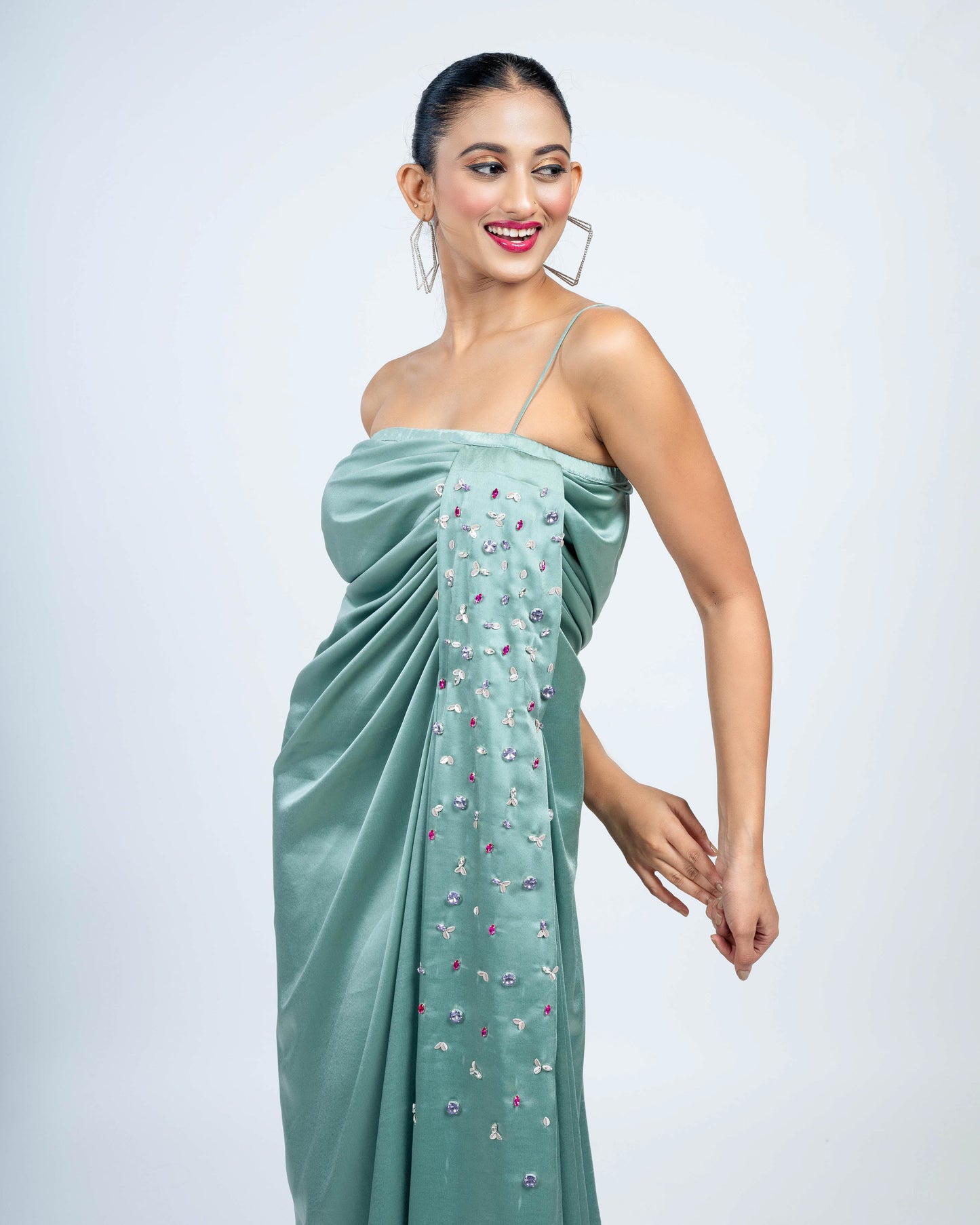 Pleated sheath long gown