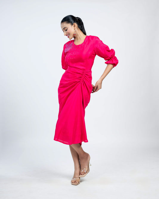 Munga crepe rouched dress hot pink