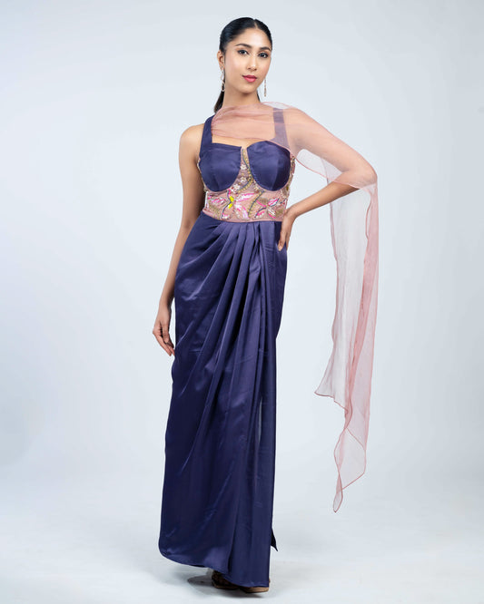 Munga silk corset pleated gown