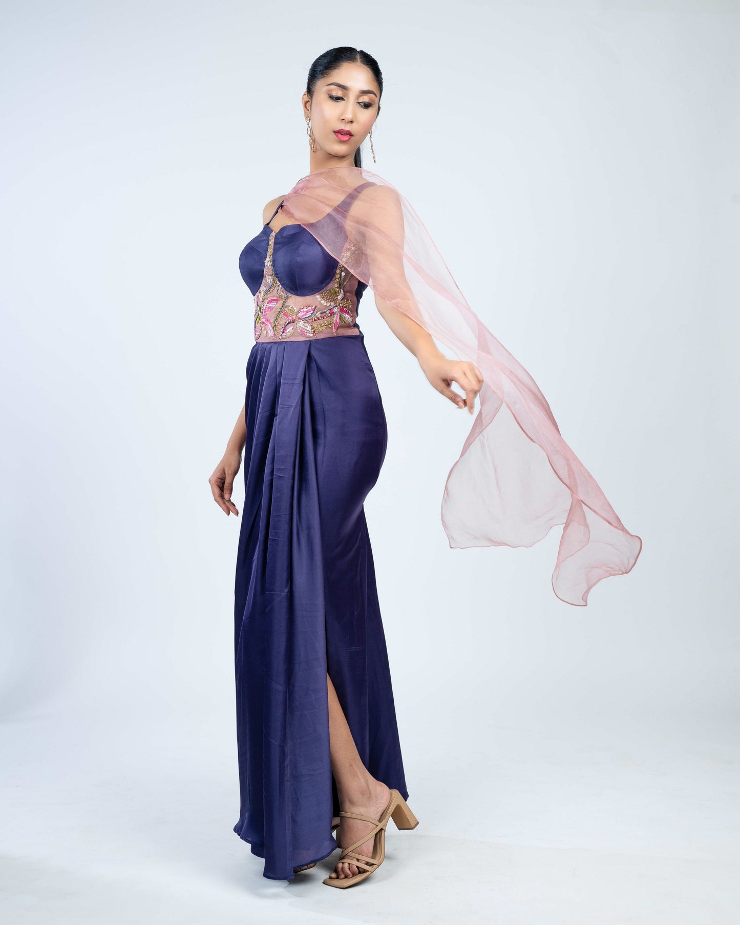 Munga silk corset pleated gown