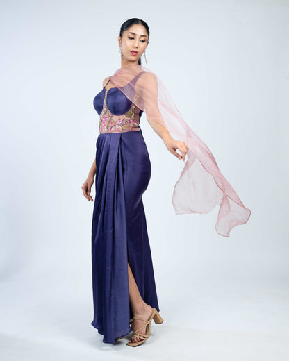 Munga silk corset pleated gown