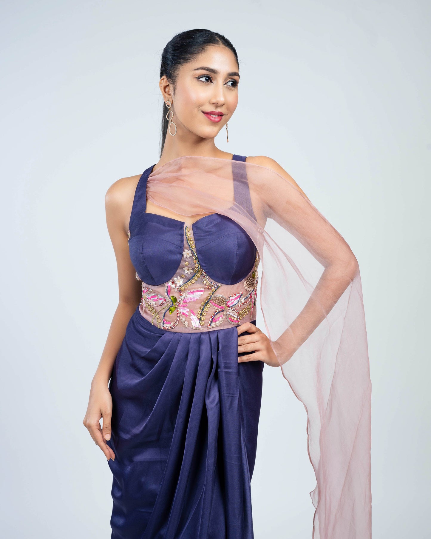 Munga silk corset pleated gown