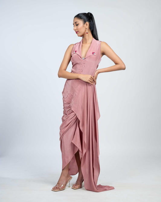 Pure crepe ruched skirt set