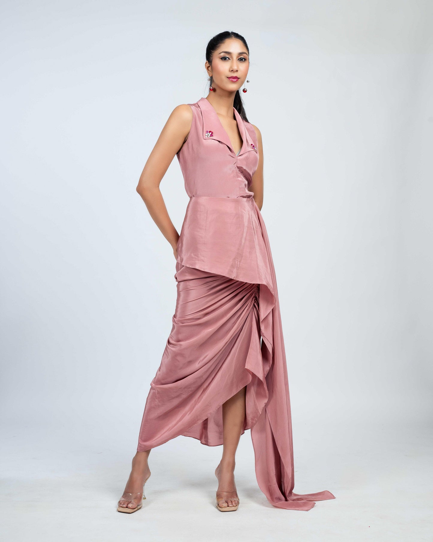 Pure crepe ruched skirt set