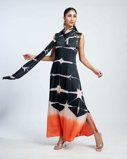 Shibori tie dye Liva silk maxi dress