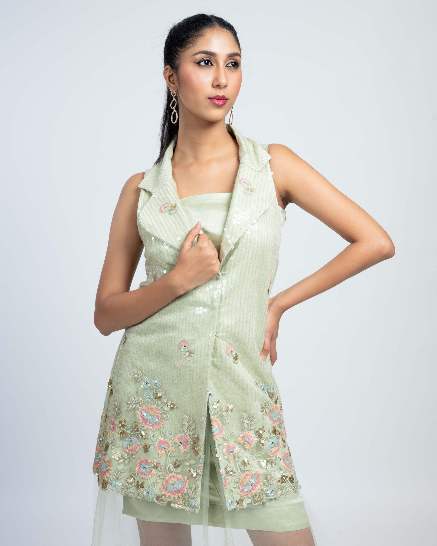 Embroidered blazer dress with skirt