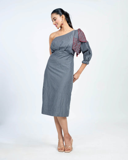 One shoulder sheath dress with bow