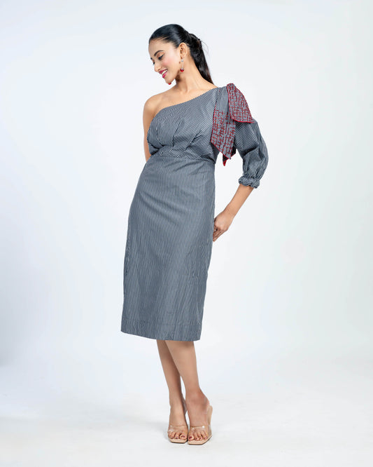 One shoulder sheath dress with bow