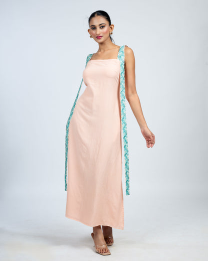 Peach Sleeveless Maxi Dress with embroidered Strap Detailing
