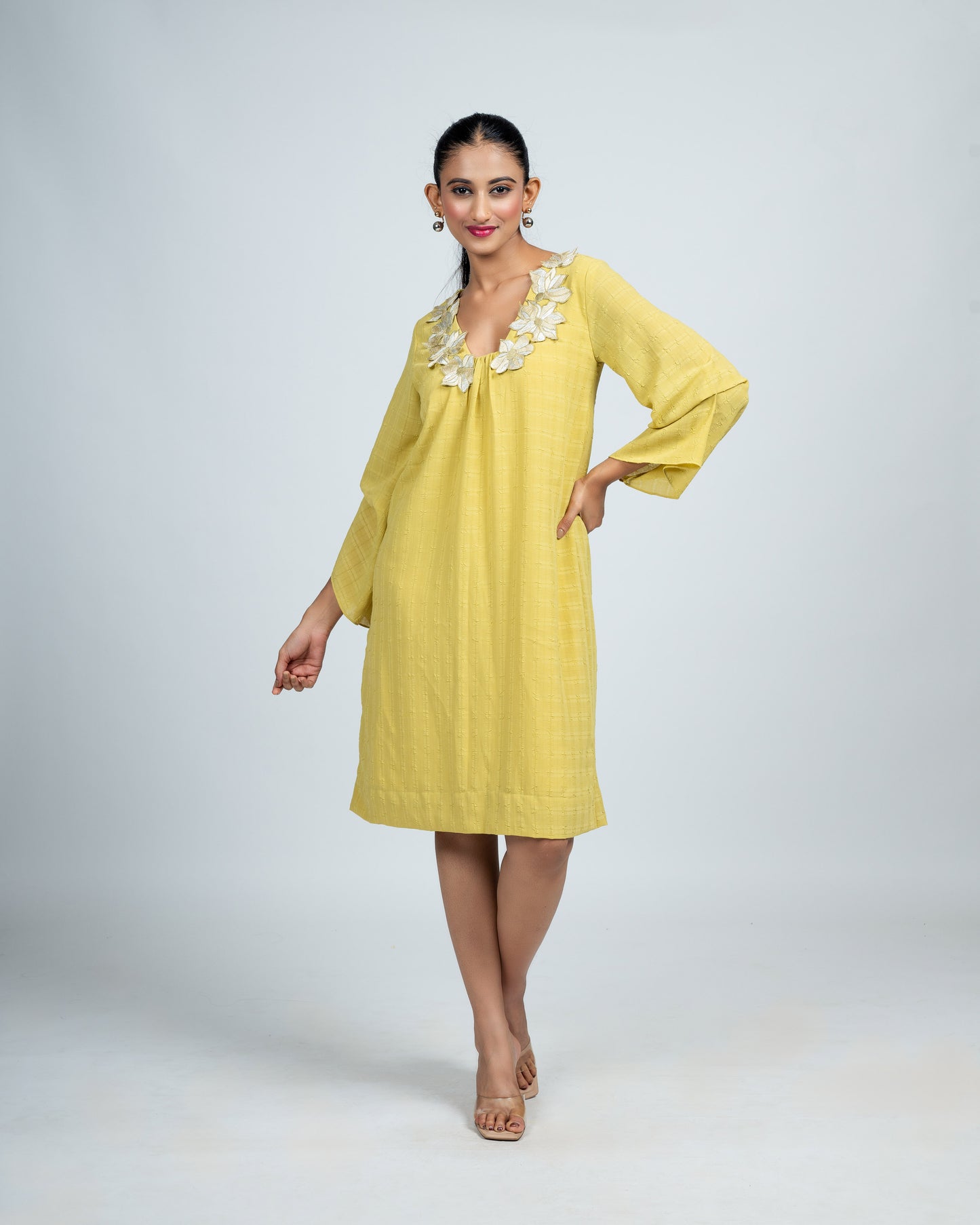Sunlit Bloom Embroidered Flared Dress
