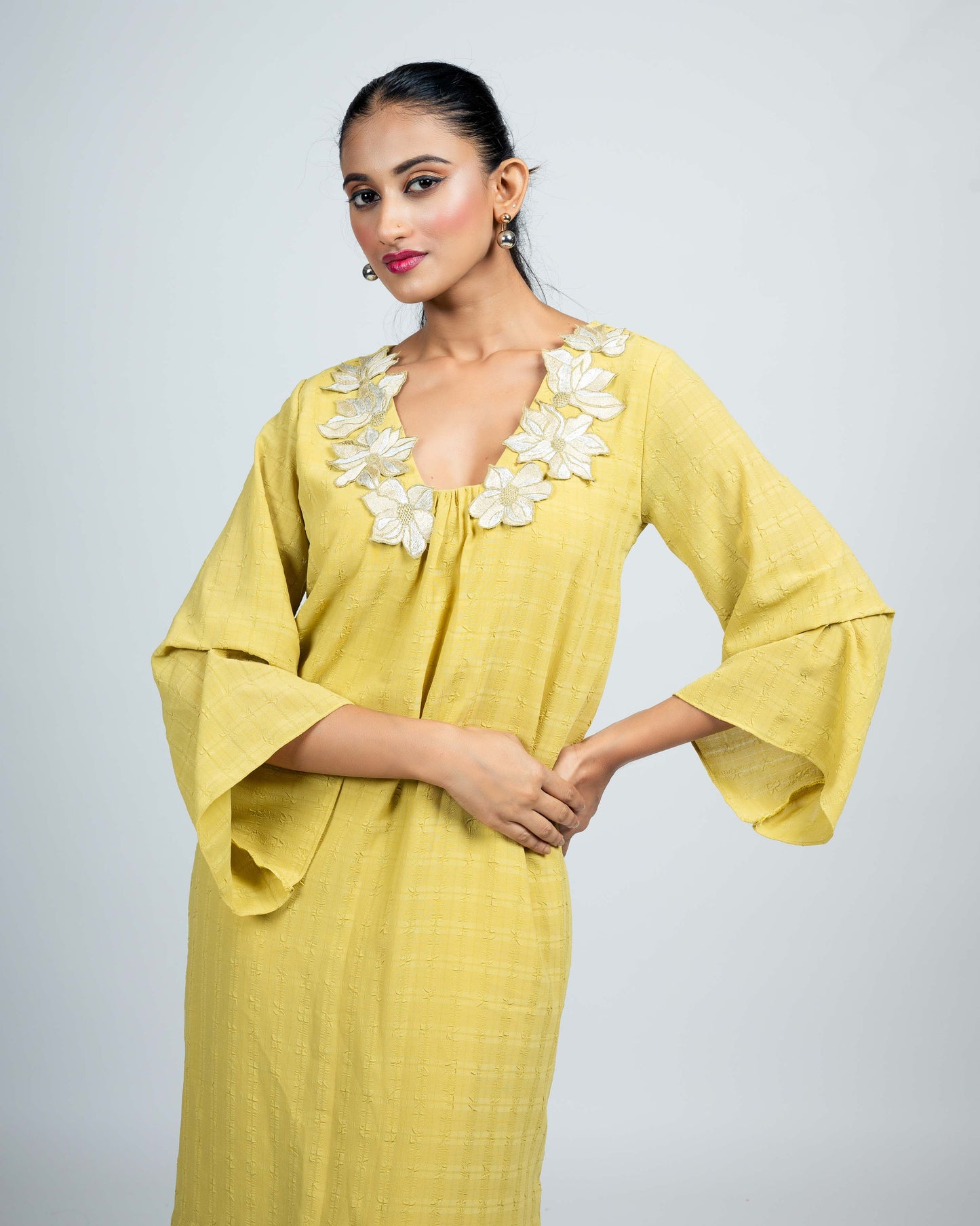 Sunlit Bloom Embroidered Flared Dress