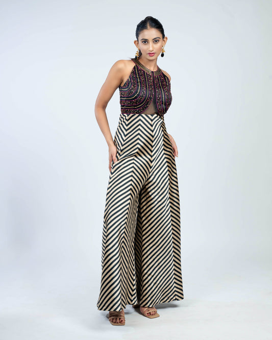 Embroidered stripe jumpsuit