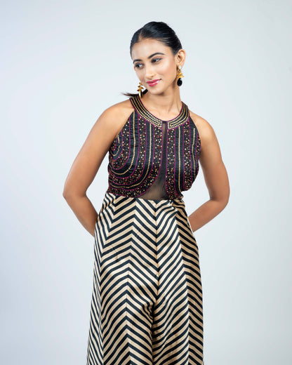Embroidered stripe jumpsuit